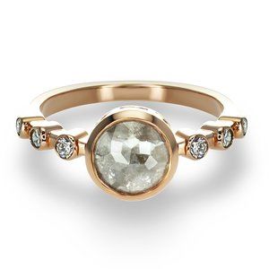 Rose Cut Diamond Bezel Engagement Ring 14K Rose Gold Fancy Gray 1.42 TCW